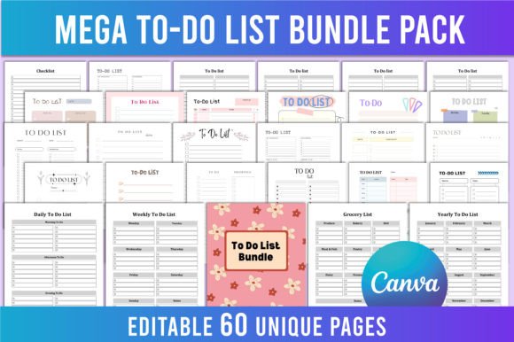 Download Editable Mega to Do List Bundle Pack KDP - To do list Collection